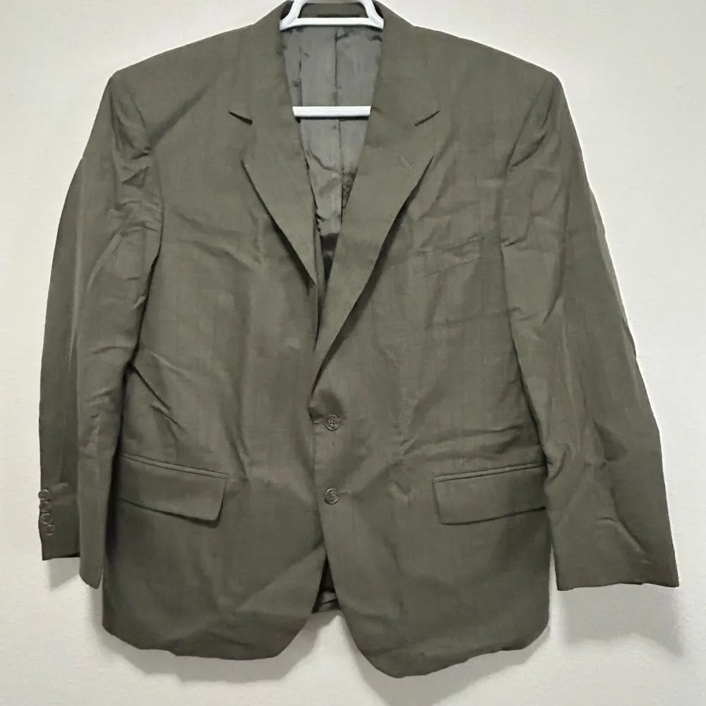 Stanley Blacker Mens 44S Olive Gray Plaid Sport Coat Blazer 2 Button